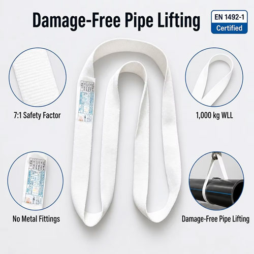 1T White Polyester Flat Endless Pipe Lifting Webbing Sling 1T White Polyester Flat Endless Pipe Lifting Webbing Sling